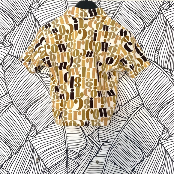 Motel Cream Brown Cowgirl Cropped Jersey Shirt - Picture 2 of 4